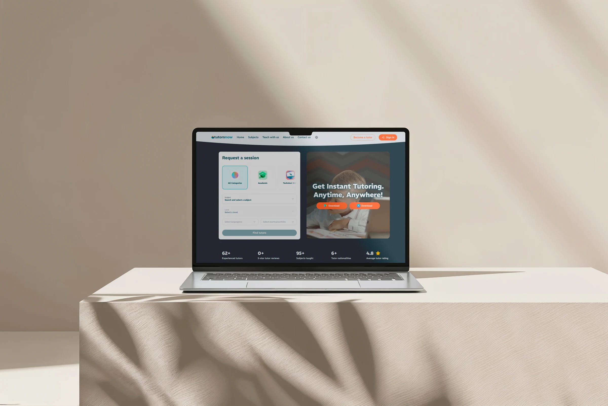 Tutorsnow tutoring platform on a laptop